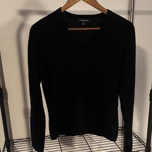 Lands' End Classic Black V-Neck 100% Cashmere Sweater